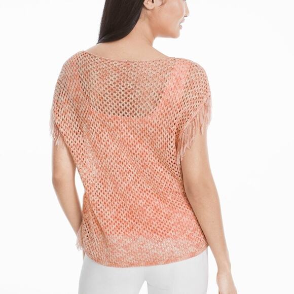 WHBM Peach Colored Fringe Pullover Sweater Size Medium (Runs Large) - Picture 2 of 11